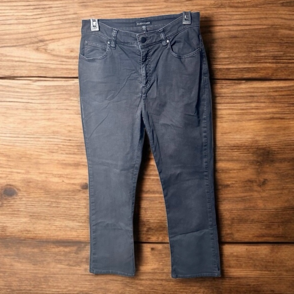 Eileen Fisher Jeans Women's Size 4 Black Coated‎ Denim Straight Crop Cotton